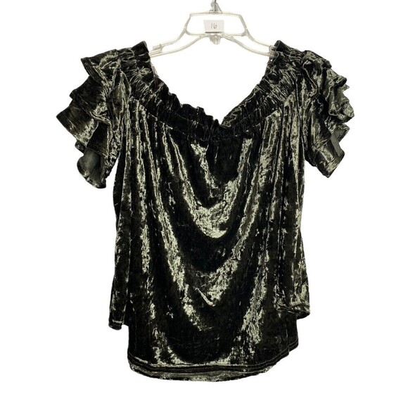 NWT Umgee Green Olive Velvet Off Shoulder Top Blouse Size Large - Picture 4 of 11
